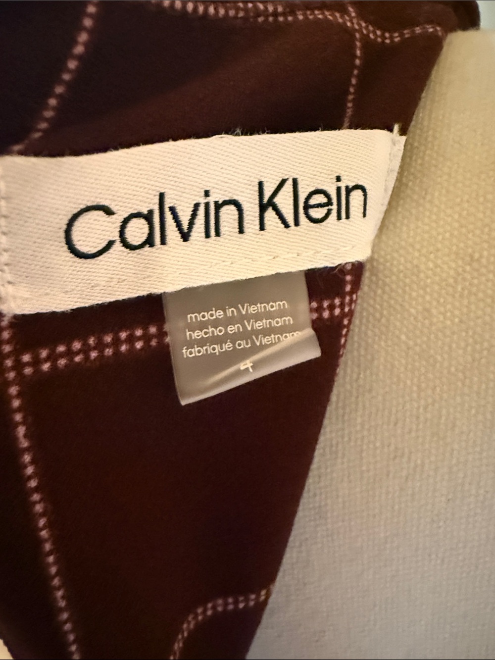 Calvin Klein Burgundy Windowpane Midi Dress with Tie Belt - Picture 2 of 7